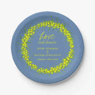 Yellow wattle flower watercolor art wedding plates
