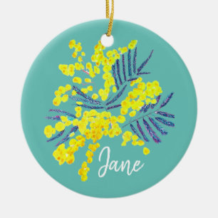 Yellow Wattle Mimosa Australian flower art Ceramic Tree Decoration