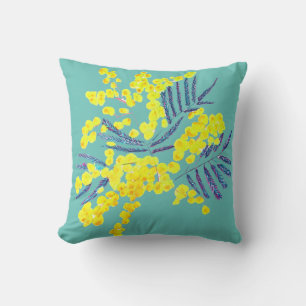 Yellow Wattle Mimosa Australian flower art Cushion