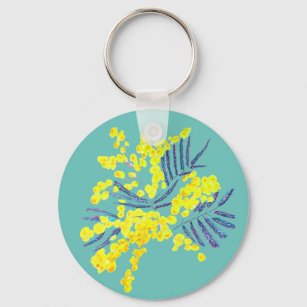 Yellow Wattle Mimosa Australian flower art Key Ring