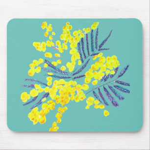 Yellow Wattle Mimosa Australian flower art Mouse Mat