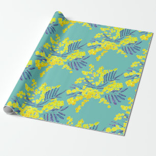 Yellow Wattle Mimosa Australian flower art Wrapping Paper