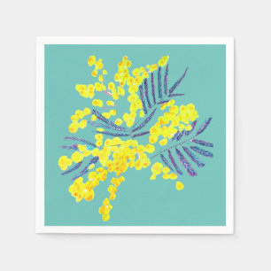 Yellow Wattle mimosa flower art Napkin