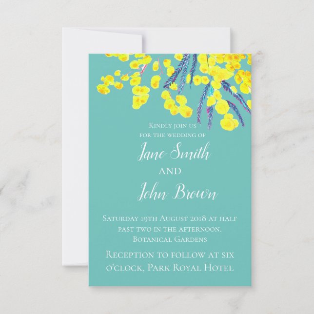 Yellow Wattle modern simple art flower wedding Invitation (Front)