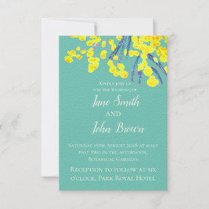Yellow Wattle modern simple art flower wedding Invitation