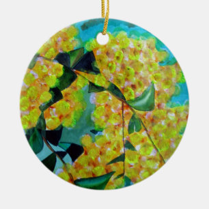 Yellow Wattle native Australian flower art Ceramic Tree Decoration