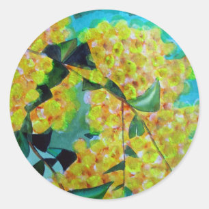 Yellow Wattle native Australian flower art Classic Round Sticker