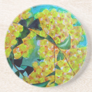 Yellow Wattle native Australian flower art Coaster