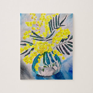 Yellow Wattle native Australian flower art Jigsaw Puzzle