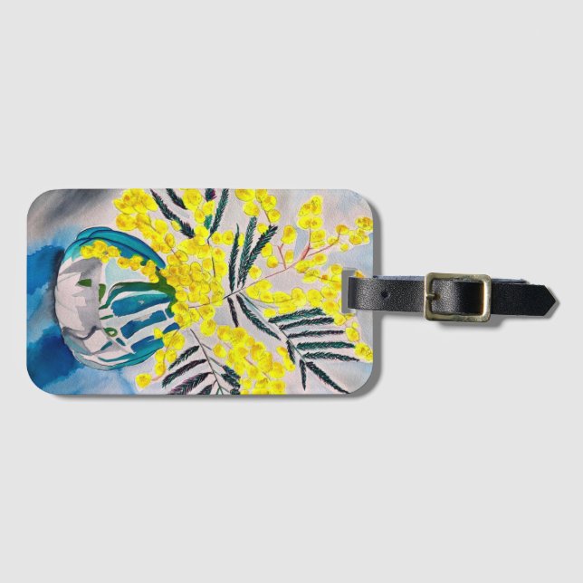 Yellow Wattle native Australian flower art Luggage Tag (Front Horizontal)