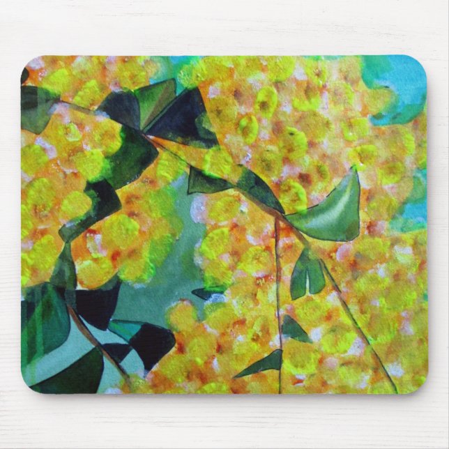 Yellow Wattle native Australian flower art Mouse Mat (Front)