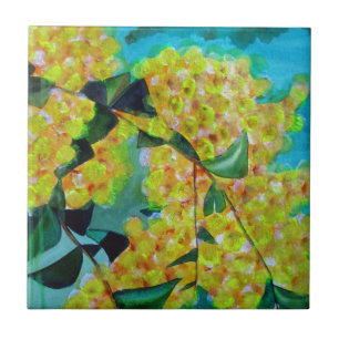 Yellow Wattle native Australian flower art Tile