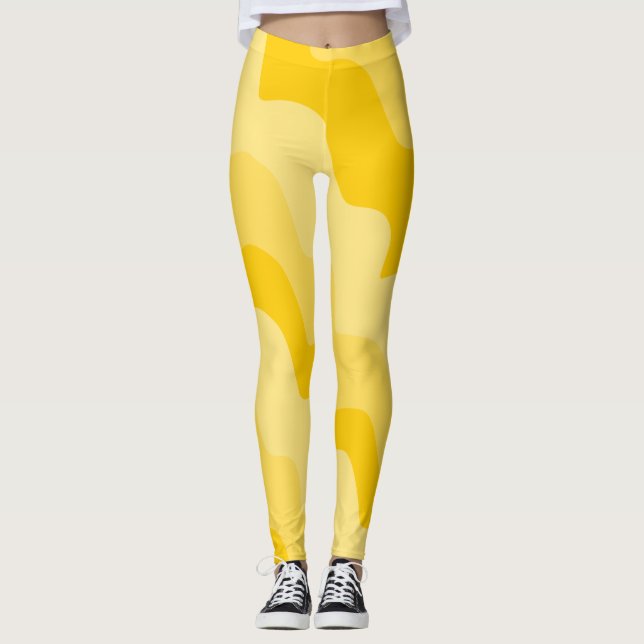 Yellow wavy ocean waves gradient  leggings (Front)