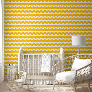 Yellow Wavy Ric Rac Striped Pattern Wallpaper