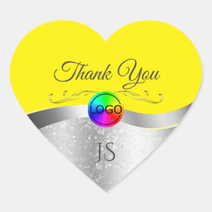Yellow Wavy Silver with Logo Monogram Thank You Heart Sticker
