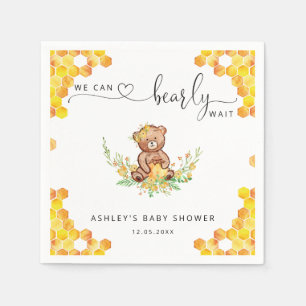 Yellow we can bearly wait baby shower napkins