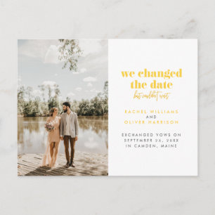 Yellow We Changed the Date But Couldn't Wait Announcement Postcard