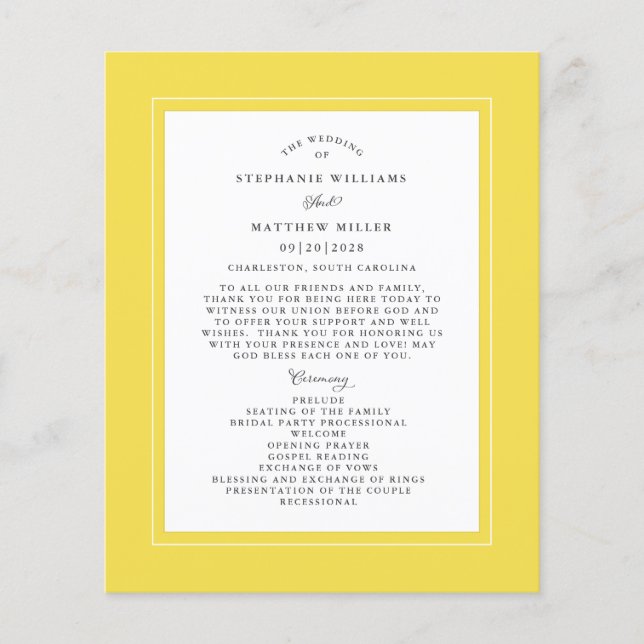 Yellow Wedding Ceremony Elegant Budget Program (Front)