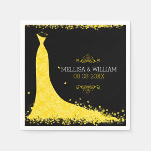 Yellow Wedding Dress & Black Background Napkin
