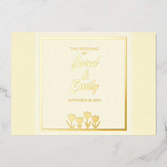 Yellow Wedding Flowers Foil Invitation (Front)