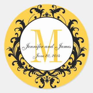 Yellow Wedding Monogram Names Date Sticker