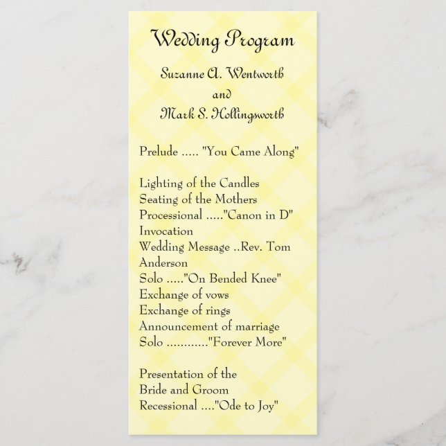 Yellow Wedding Programs, Garden Wedding, Spring Programme (Front)