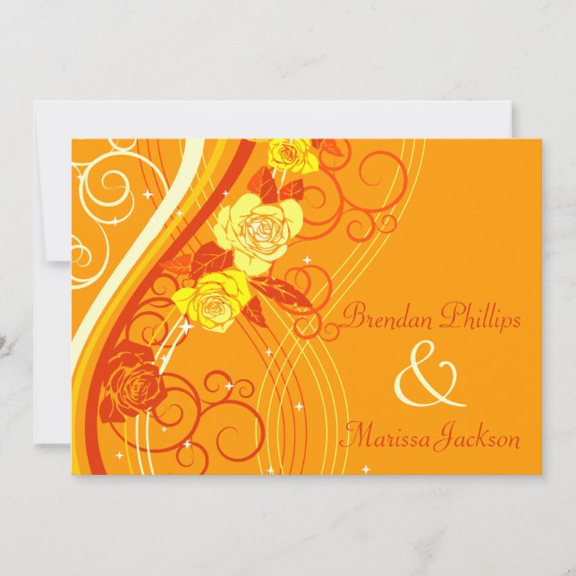 Yellow Wedding Roses Orange Invitation (Front)