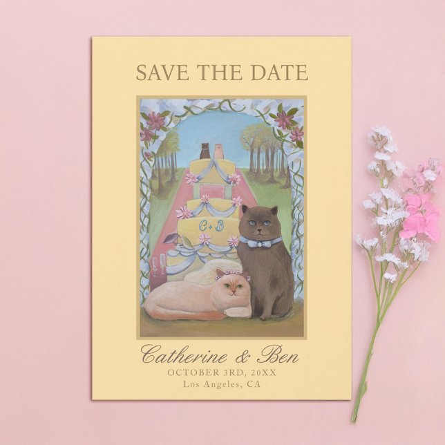 Yellow Wedding Save The Date Cat Couple (Creator Uploaded)