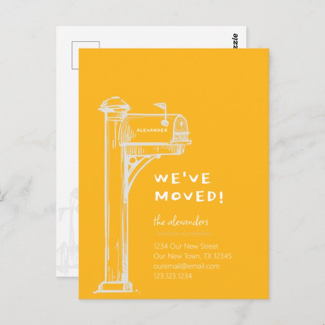 Yellow We've Moved Distressed Mailbox Moving Postcard (Front/Back)