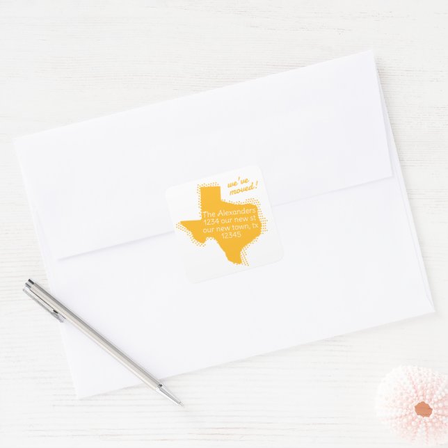 Yellow We've Moved - Dotted Texas Moving Square Sticker (Envelope)