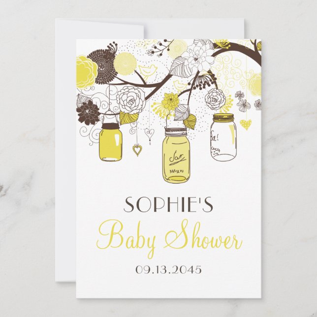 Yellow Whimsical Mason Jars Baby Shower Invitation (Front)