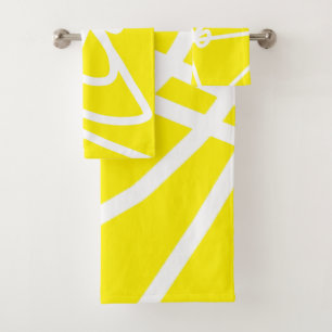 Yellow White Abstract Art Bath Towel Set