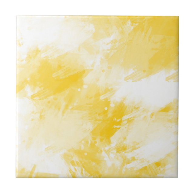 Yellow & White Abstract Brushstrokes  Tile (Front)