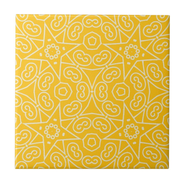 Yellow & White Abstract Geometric Pattern  Tile (Front)