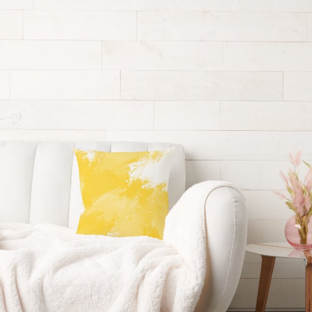 Yellow White Abstract Modern Brushstrokes Cushion (Couch)
