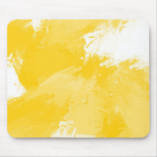 Yellow White Abstract Modern Brushstrokes Mouse Mat
