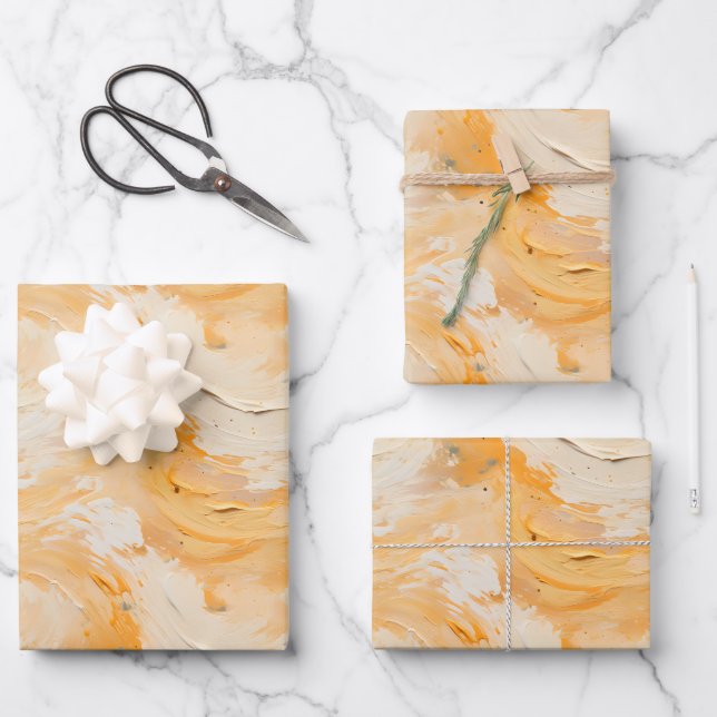Yellow & White Abstract Paint Wrapping Paper Sheet (Front)