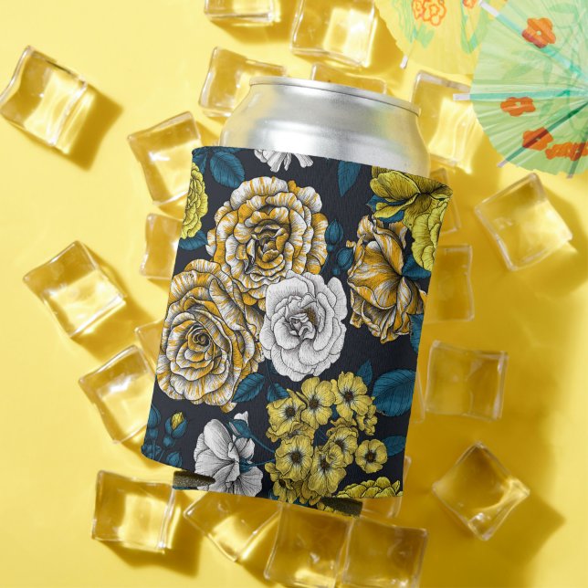 Yellow, white and bi-colour roses with blue leaves can cooler (In Situ Summer)