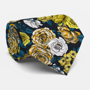 Yellow, white and bi-colour roses with blue leaves tie
