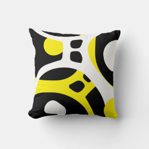 Yellow White and Black abstract pattern pillow