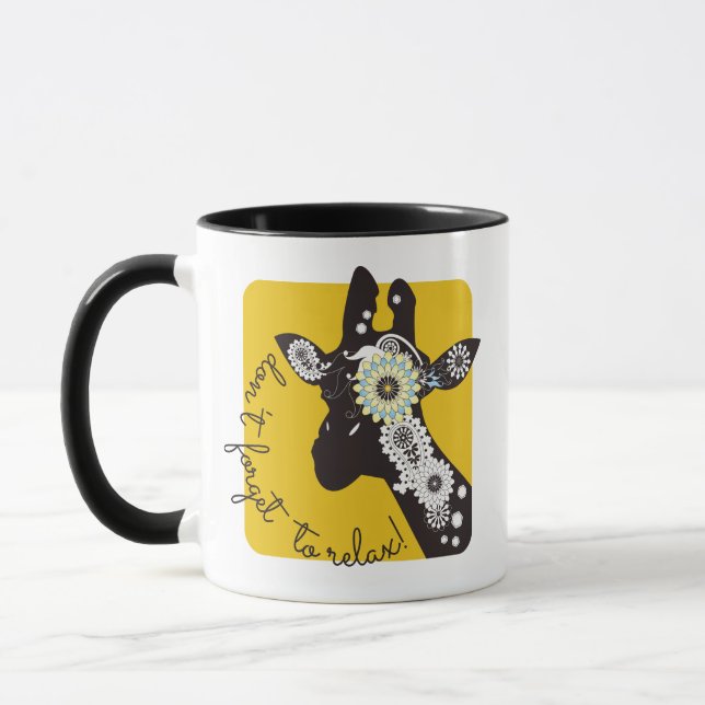 Yellow White and Black Funky Cool Paisley Giraffe Mug (Left)