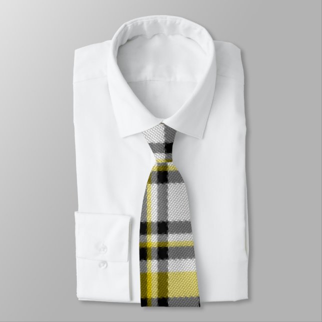 Yellow White and Black Plaid Tie (Tied)
