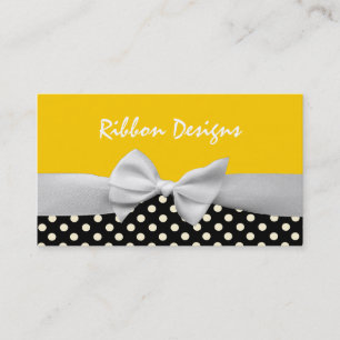 Yellow, white and black ribbon and polka dots business card