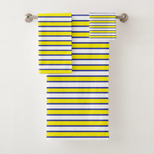 Yellow White and Blue Stripes Bath Towel Set