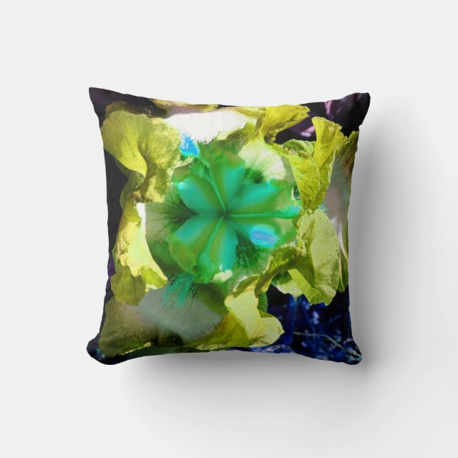 Yellow, white and green Iris Flower Pillow (Front)
