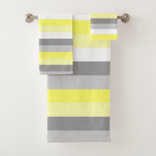 Yellow, White and Grey Stripes bath towel set