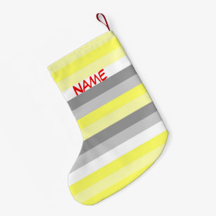 Yellow, White and Grey Stripes Christmas Stocking