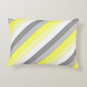 Yellow, White and Grey Stripes Decorative Cushion