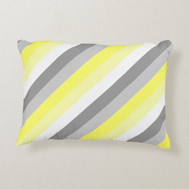Yellow, White and Grey Stripes Decorative Cushion (Back)