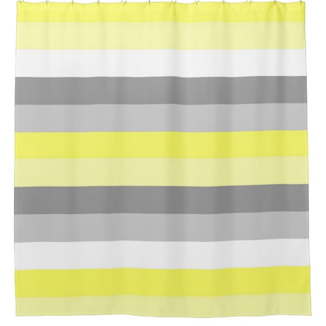 Yellow, White and Grey Stripes shower curtain (Front)